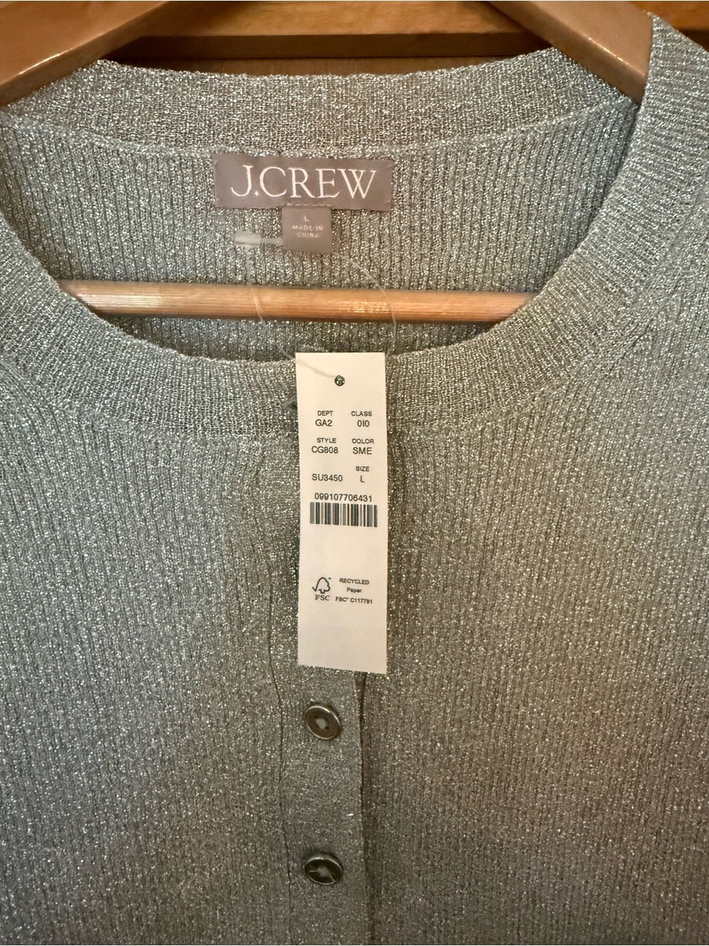 J. Crew Metallic Silver Knit Button-Front Cardigan